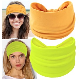 Zupro Boho Headbands 2 Pack For Women Fashion Wide Headband African Sport Yoga Running Workout Turban Hair Bands Hair Accessories Head Wraps Elastic Soft Cotton Cloth Turbans for Women and Girls