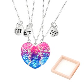 RTRTGS Pack of 3 BFF Chains Best Friends Friendship Necklace Birthday Gifts Chain Pendant Gifts for Girls (Pink and Blue), Pink, Blue