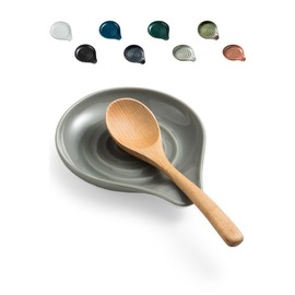 LAUCHUH Spoon Rest for Kitchen Countertop Porcelain Spoon Holder for Stove Top Large Holder for Spatula, Spoons or Tongs, Thanksgiving Day, Framhouse Decor, Gray
