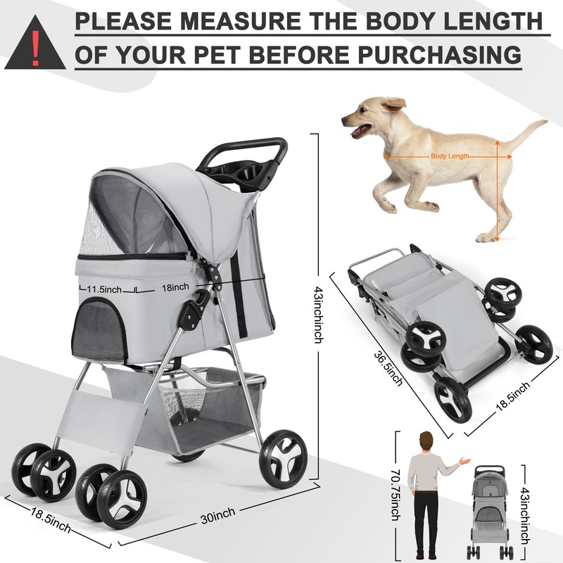 Wedyvko 4 Wheels Pet Stroller for Medium Small Dogs Cats