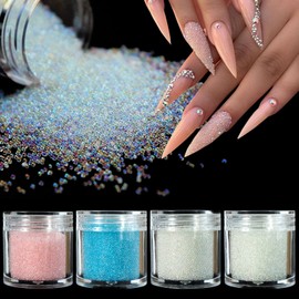4 Colors Caviar Beads Nail Crystals Micro Pixie Beads Multicolor Glass Pixie Crystals for 3D Nail Art DIY Charms Decorations (Crystal ab)