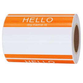 Aleplay Hello My Name is Stickers Name Tag for Themed Party School Office Home Kids Badge Labels 3-1/2×2-3/8 Inch Orange - 200 Labels Per Roll