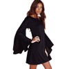 Vivicastle Long Flare Bell Sleeve Blouse Mini Dress (Large, Black)