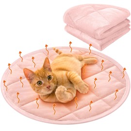 Drydiet 2 Pcs Cat Heating Pad Round 16 Inch Self Heating Cat Mat Washable Heated Bed Anti Slip Warming Pad Pet Bed Mat for Kennel Dog Crate Indoor Outdoor (Pink,16 Inch)