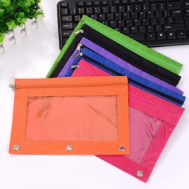 OFFICEPOCH Zippered Pen Pencil Binder Pouch 3 Rings with Clear Window for School Classroom Organizers 8 Pcs (Orange)