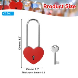 PATIKIL 3.9 Inch Love Locks Heart Padlock with Key Set, 2 Set Single Heart Couple Wishing Lock Love Padlock for Lover Bridge Anniversary Diary Book Card Box, Red