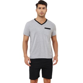 TeJoyce Mens Pyjamas Set Cotton Short Sleeve 2 Piece Pjs Loungewear Shorts Pyjamas for Men V-Neck Summer Nightwear with Pockets Grey