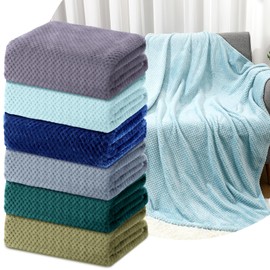 Buryeah 6 Pcs Flannel Soft Throw Blanket Bulk Large 3D Waffle Textured Faux Fur Throw Fleece Blanket 50 x 60 Inches No Shedding No Pilling Lightweight Blankets for Bedroom Couch Sofa(Graceful)