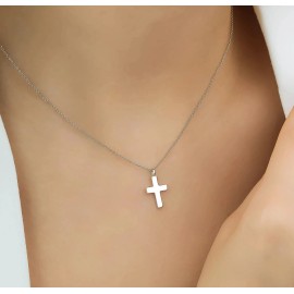 LTB JEWELRY 14K SOLID WHITE GOLD SMALL CROSS PENDANT OR NECKLACE