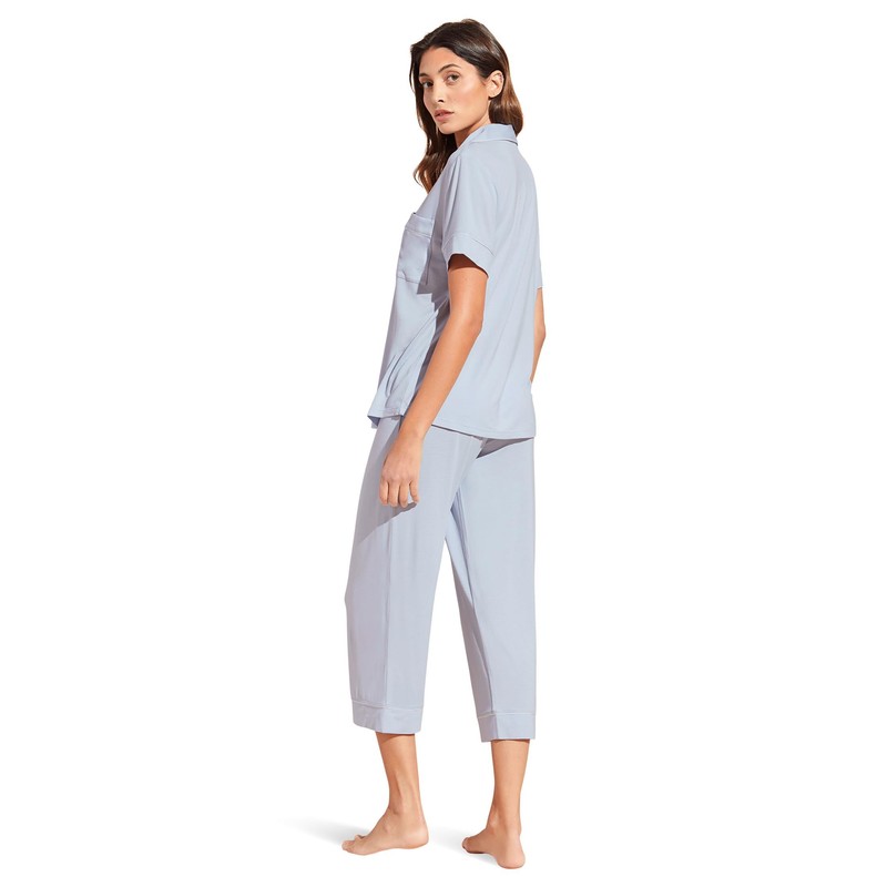Eberjey Gisele - The Cropped Pajama Set Ice Blue/Ivory MD