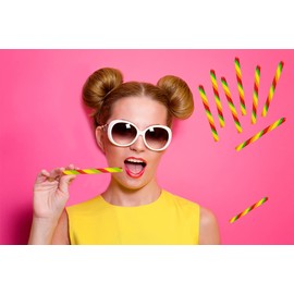 Fruidles Swirl Candy Cane Sticks Suckers, Old-Fashioned Multicolored Lollisticks, Individually Wrapped, 5.3/4" Inch, 0.75 oz each, 12-Pack (Pucker-Up Cherry)