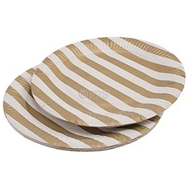 20 x GOLD STRIPED ROUND PAPER PLATES - 23cm/9" inch quality durable plates ideal for hot and cold food