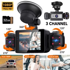 Unbranded 360°Dash Cam Recorder 3/4 Channel 1080P Car Camera DVR Vehicle Video G-Sensor - 3 Channel Dash Cam+32B Card