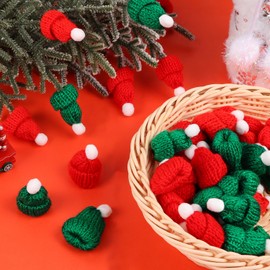LOMIMOS Christmas Mini Knitting Doll Hats，48Pcs Mini Craft Knitting Hats Cute Doll Craft Hat Mini Wool Hat Christmas Tree Ornaments Hats for Christmas Ornaments DIY Art and Craft (Red and Green)
