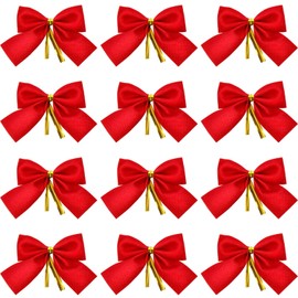 WILLBOND 96 Packs Mini Christmas Bow Decorations for Christmas Tree, 3.15 Inch Small Bows for Xmas Tree Crafts Home Ornaments Party Gift DIY Hanging Decor (Red, Velvet)
