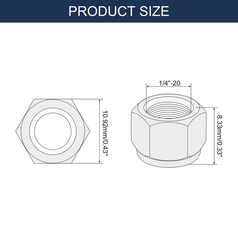 sourcing map 12Pcs 1/4"-20 Nylon Insert Hex Lock Nuts, Carbon