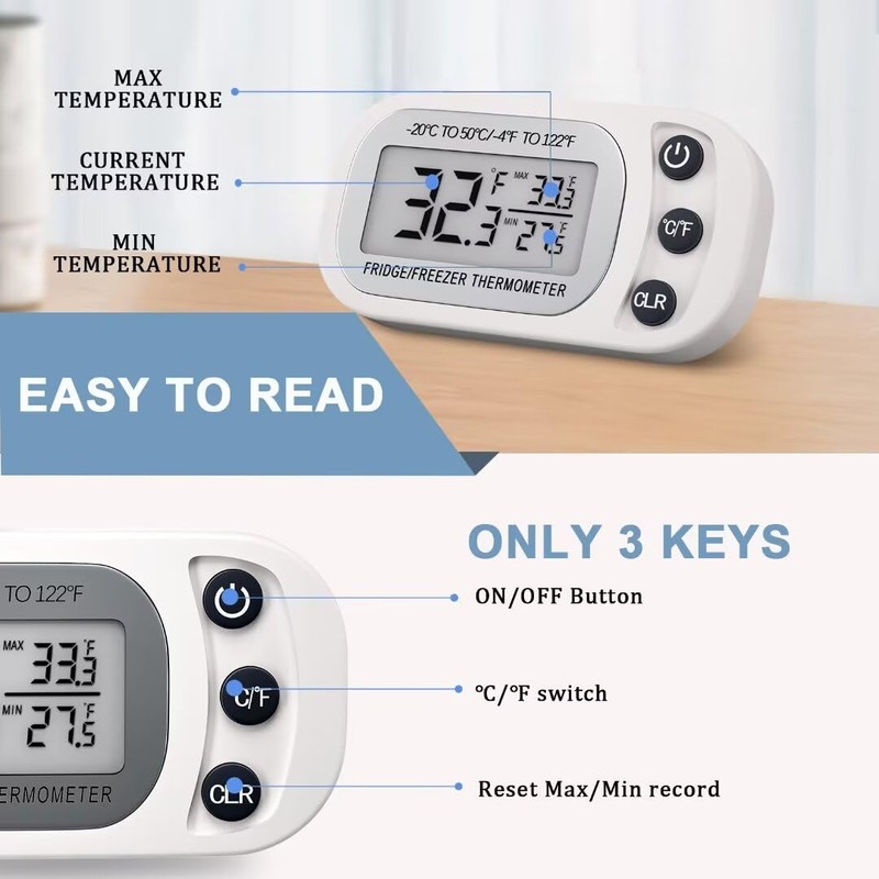 Digital Frigerator Thermometer, Waterproof Fridge and Freezer Thermometer 2 Pack,