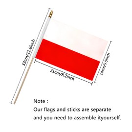 TSMD Poland Stick Flag Polish Small Mini Hand Held Flags,5x8 Inch,12 Pack