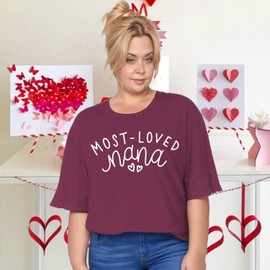 IFQ Womens Plus Size Nana Shirts Gigi Heart Print T-Shirt Most-Loved Nana Tshirt Bless Grandma Tee Purple