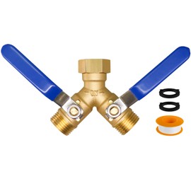 Napredak heavy duty garden hose splitter 2 way with shut off valves, GHT 3/4 brass full flow hose bib y splitter, diverter connector for outdoor water spigot
