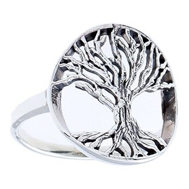 Chic-Net Silver Rings Tree of Life Grooves Round 925 Sterling Silver Tribal Jewellery, Sterling silver,