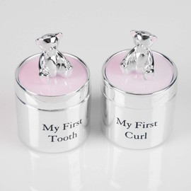 Silverplated Pink My First Tooth and My First Curl Gift Set with Teddies