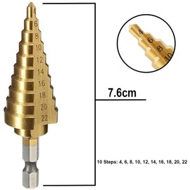3DBUYER High Speed Step Drill Bit 4-22mm HSS 4241 Hex Titanium Step Cone Drill Bit Hole Cutter for Sheet Metal