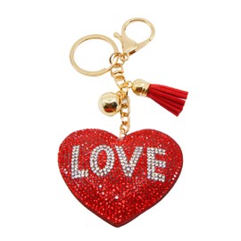 Bling Red Heart Keychain Backpack Charms Rhinestone Crystal Bag Charm Love Key Fob Keyring