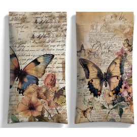 2 Pack Eyeglasses Case & Sunglasses Case-PU Soft Squeeze Top Glasses Pouch for Men Women, Vintage Floral & Butterflies Portable Anti-Scratch Eyewear Bag, Reading Glasses Bag(Butterflies, Brown)