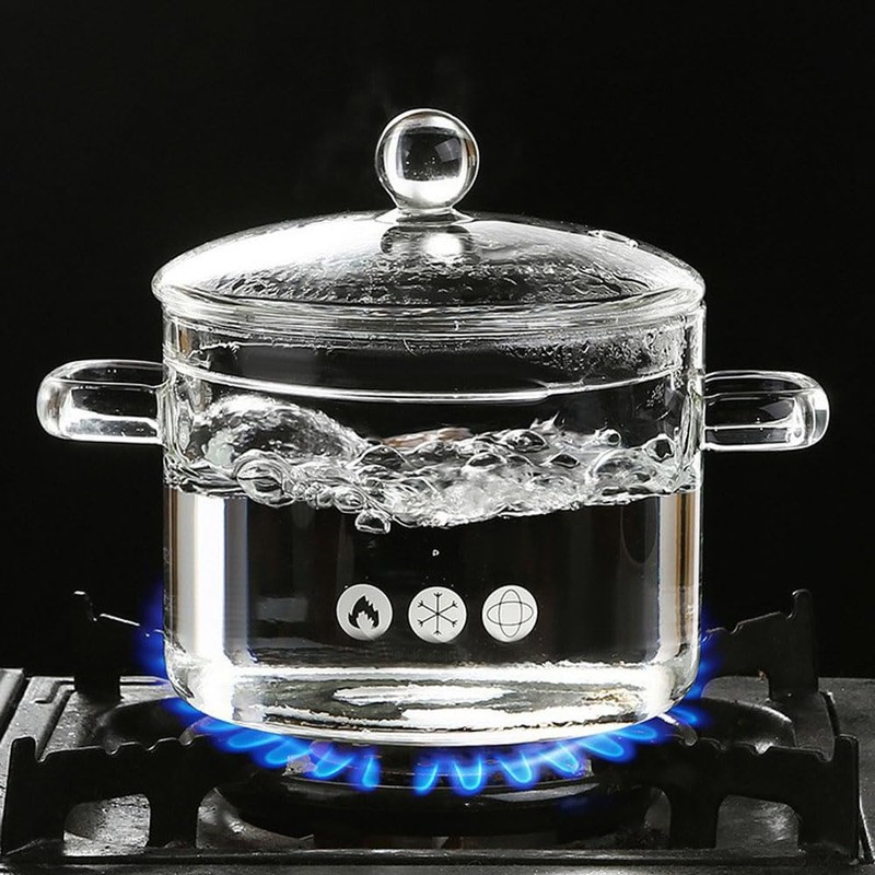 1.6L/57Fl Oz Glass Saucepan with Cover, Stovetop Cooking Pot with