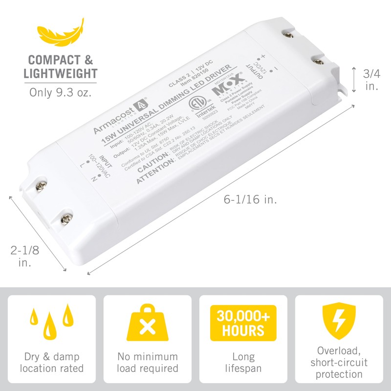 Armacost Lighting 15-Watt Universal Dimmable 12V DC LED Driver TRIAC