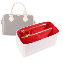 OLSEEY Purse Organizer Insert for handbag，Dupont paper Ultra-Light weight Bag Organizer Insert for LV Speedy 20 Waterproof (Small-white red)