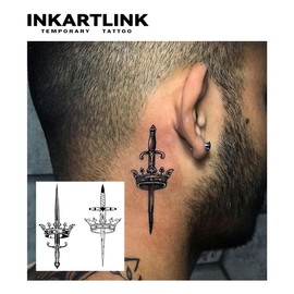 INKARTLINK Jagua Tattoos Set of 2 2 Weeks Long Lasting Waterproof Tattoo Stickers Tattoo Stickers for Men Women Temporary Tattoos Trendy Men Women Semi Permanent Disappearing Tattoos Crown and Sword