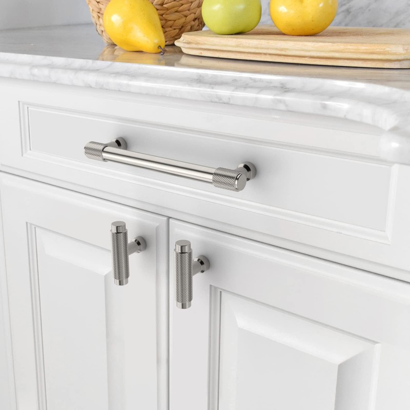 Amerdeco 10 Pack Brushed Satin Nickel Knurled Cabinet Pulls 5