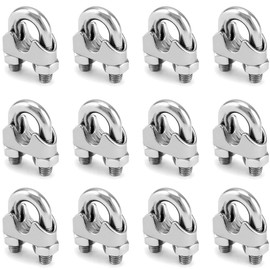 Pack of 12 Rope Clips 5 mm Stainless Steel 304 DIN741 Wire Rope Clamp M5 Wire Rope Clips Bow Rope Clamp Steel Cable Connector for Wire Rope Rope Clamp Steel Cable 5 mm Washing Line Awning Fixed