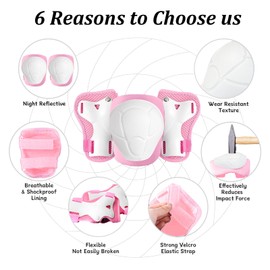 Knieschoner Kinder, Schonerset Protektoren Schützer Set, Inliner Schutzausrüstung Protektorenset, Knieschoner Ellenbogenschützer Handgelenkschoner für Skateboard Rollerblading Radfahren, 6er Set Rose