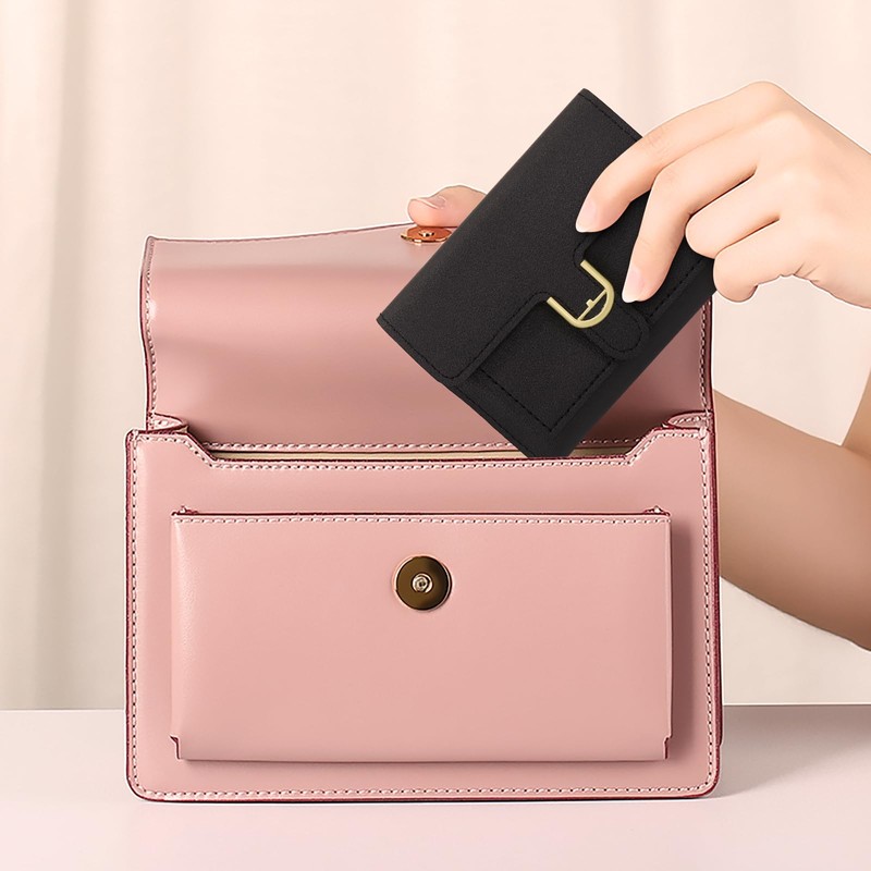 AfitLulu Ladies Purse Faux Leather Short Women Wallets with Metal