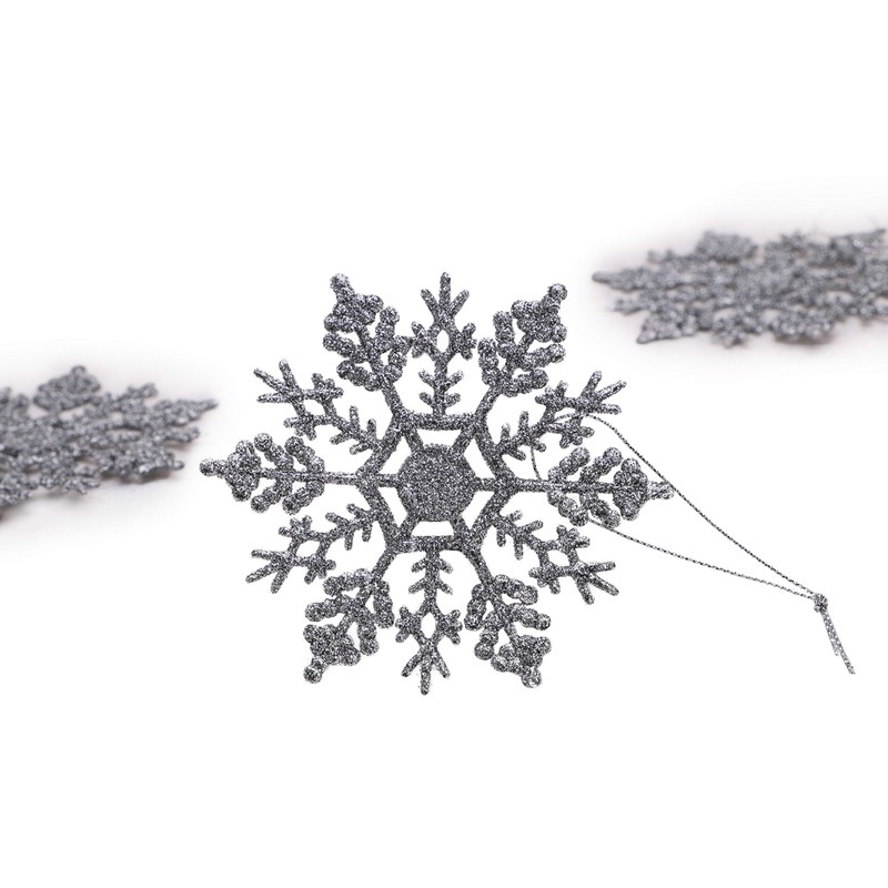Christmas Concepts Pack of 12-10cm Silver Glitter Snowflake Hanging Decorations