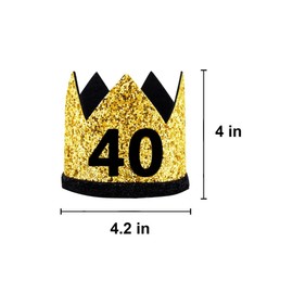JUTTIRA 40th Birthday Crown Hat Gold Black Sequin Party Crown, Happy 40 Years Old Bday Decorations Forty Cap Party Outfit Gifts Photo Booth Props Supplies Ideal Him Her Men Women Party Favors Decors