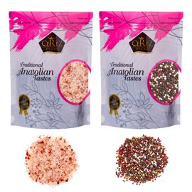 Cerez Pazari Rainbow Peppercorn Blend 12 oz and Himalayan Pink Salt (Coarse Grain) 2 lbs, Whole Black, Pink, Green, White Color Pepper For Grinders Refills