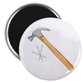 CafePress Hammer And Nails Magnets 2.25" Round Magnet, Refrigerator Magnet