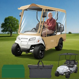 4 Passenger Golf Cart Enclosure for Club Car Precedent 94.5" Extended Roof, 600D Waterproof & Windproof Rain Cover with 4 Sided Clear PVC Window, All-Weather Protection Winter Driving Shelter (Khaki)
