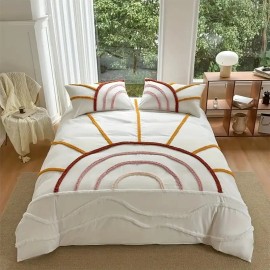 Home Factory Custom Polyester Fiber Three-piece Bed Set Featuring Soft and Breathable Fabric and Unique Sun Pattern Designsize: Queen(90"*90"), color: Pink