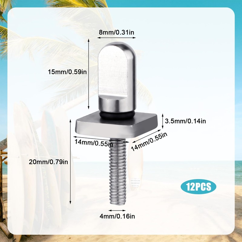 PEUTIER 8pcs SUP Fin Screws, 316 Stainless Steel Fin Screws