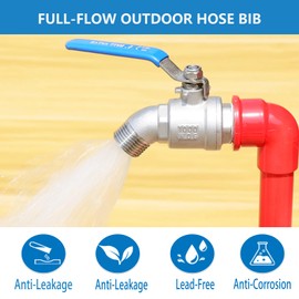 304 Stainless Steel 3/4 Inch NPT Male Hose Bib,Heavy Duty Outdoor Faucet, 3/4" Male GHT Threaded, Lead-Free, Full Flow outdoor spigot
