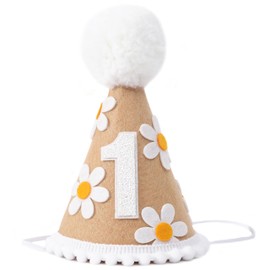 WAWUO - Gorro de cumpleaños con temática de Sweet Daisy – Decoración de fiesta para el primer cumpleaños de bebé o niño