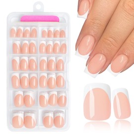 AddFavor French Tip Press on Nails Short Square - 240pcs White French Tip Nails with Nail Glue & Adhesive Tabs, 10 Sizes Glue on Nails for Women & Girls Fingernails Manicure