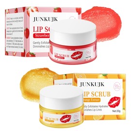 JunKuJK - 2PCS Strawberry & Orange Conditioning Lip Scrub Kit,Moisturizing Lip Sleeping Mask Long Lasting Hydrating Lip Scrubber Exfoliator Lip Care Products for Men & Women