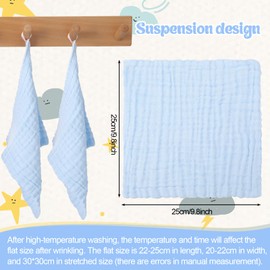 GSrenyu 8 Pack Muslin Cloths for Baby,25x25CM Muslin Squares Soft Blue Cotton Burp Cloths Reusable Baby Wash Cloths, 6 Layers Cotton Baby Towels for Newborn