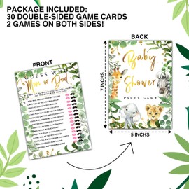 ONDTOM Woodland Baby Shower Games, Mom or Dad Guess Who Game(30-Pack), Safari Style Baby Gender Reveal Party Game, Jungle Theme Pregnant Celebration Decoration Supplies(5"x7")-game-G12